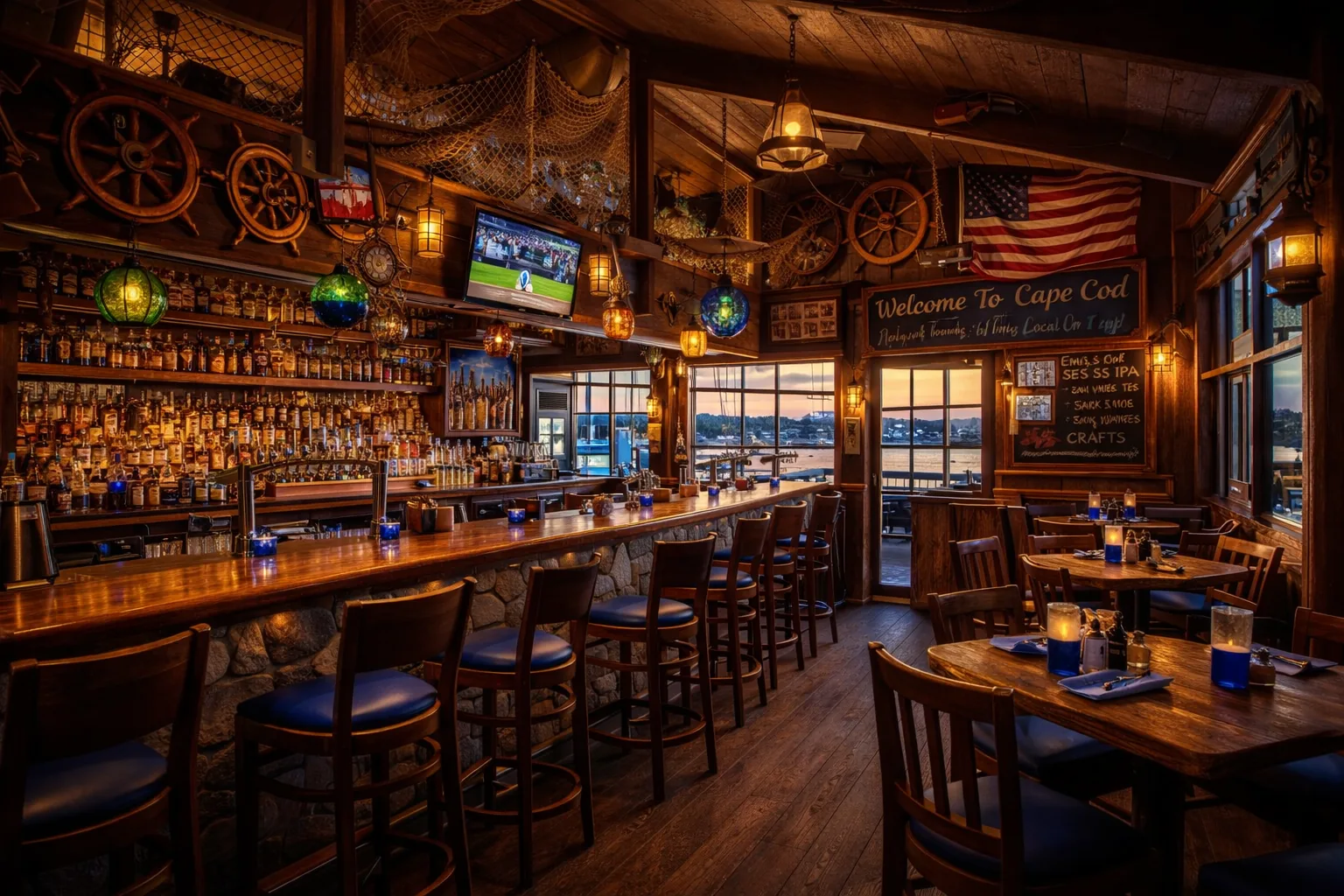 Warm Cape Cod pub and bar interior
