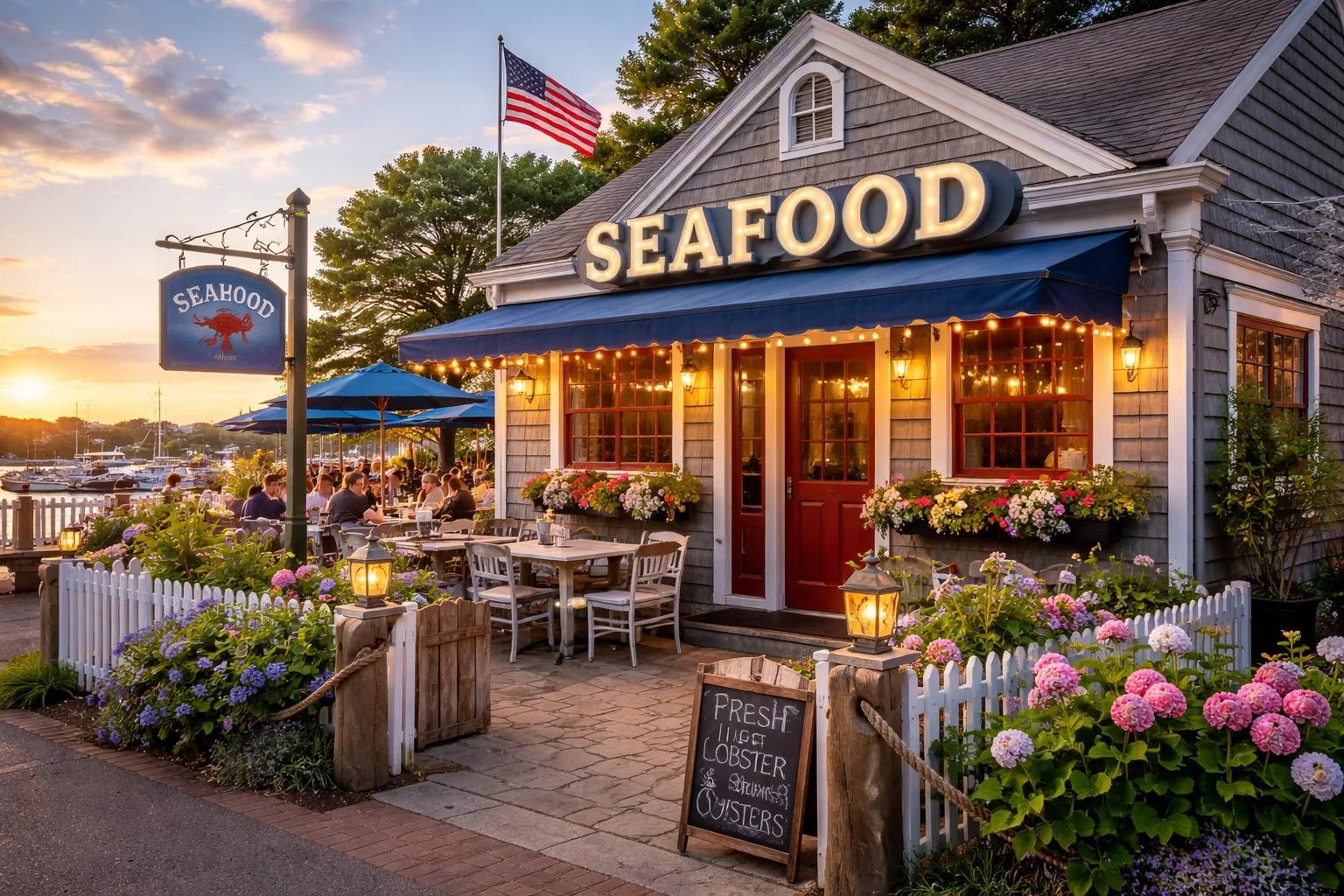 Cape Cod-style seafood restaurant near the water